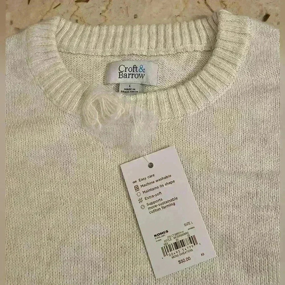 Croft & Barrow Mens Extra Soft Cream Crew Neck Sweater Size Large NWT - Picture 3 of 8